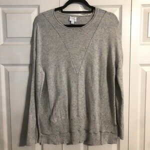 NEELY Small Cream Gray Fleck Pullover High Low Crewneck Sweater Cashmere Marled
